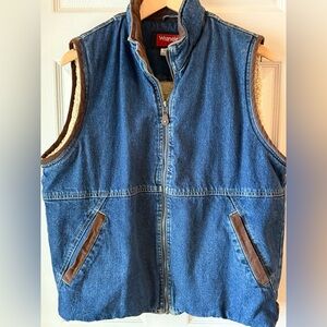 Vintage Wrangler Hero Blue Denim Vest, Fallen Heroes Patch, Sherpa lined